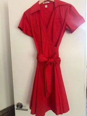 Kenneth Cole Bright Red Wrap Dress with Tie Waist